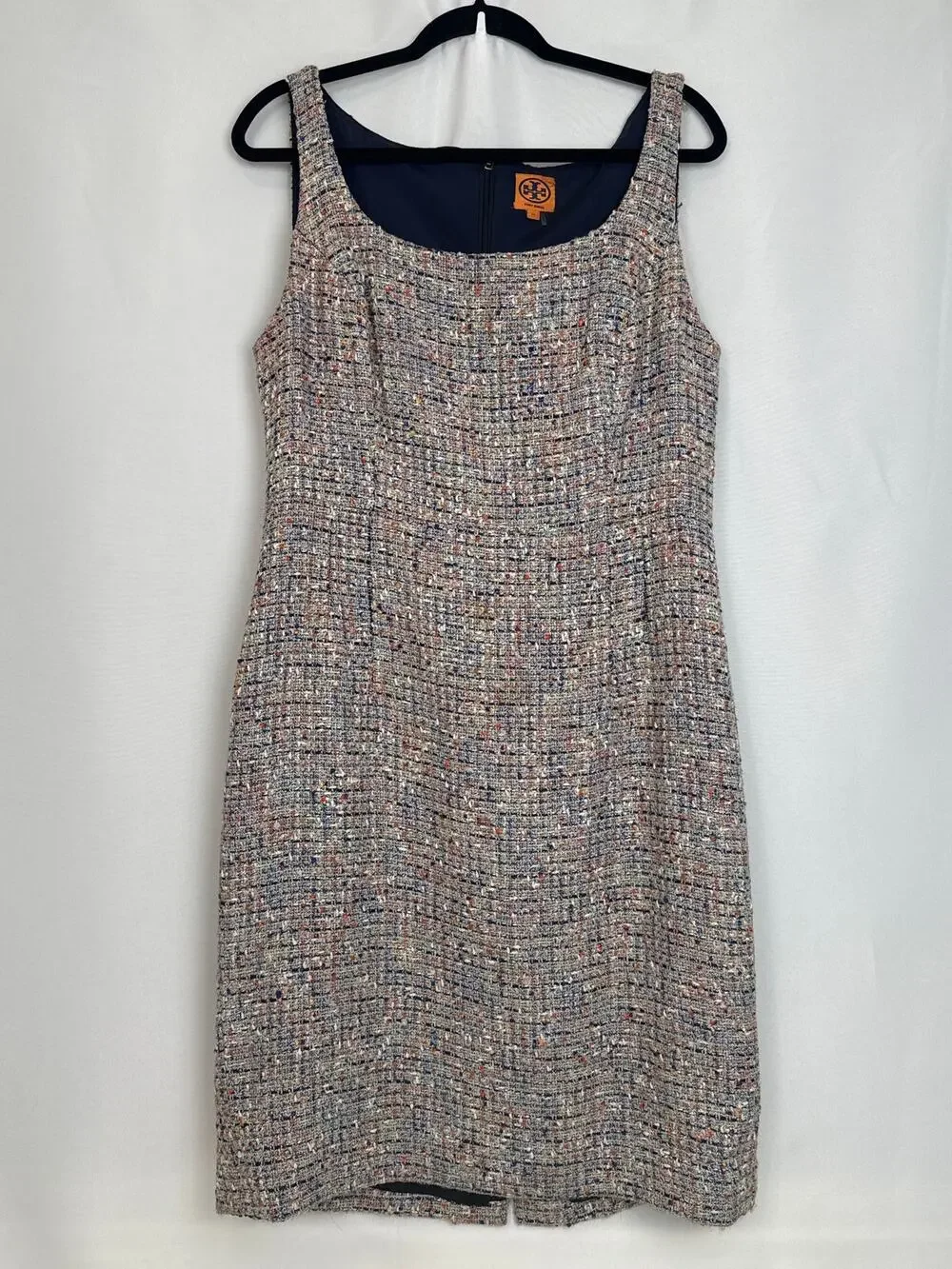 Tory Burch Navy Multi Tweed Sheath Dress Size 14
